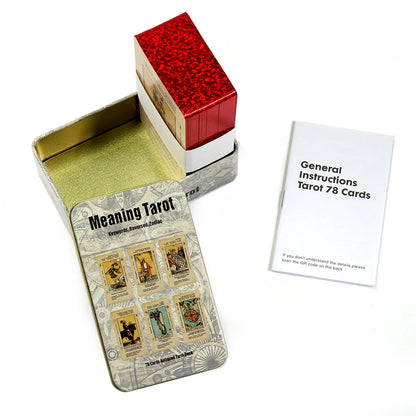 10.3*6cm Witchy Beginner Tarot Learning Tarot Cards For Beginners With Meanings in a Tin Metal Box Gold-plated Edge