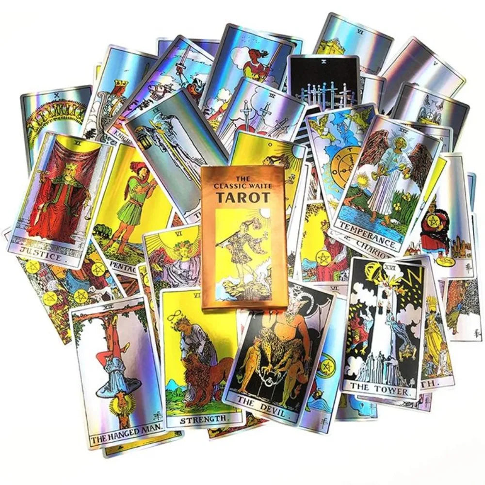 Classic Rider Waite Tarot Deck Holographic Cards with E Guide Book E Instruction Fortune Telling Divination Tool