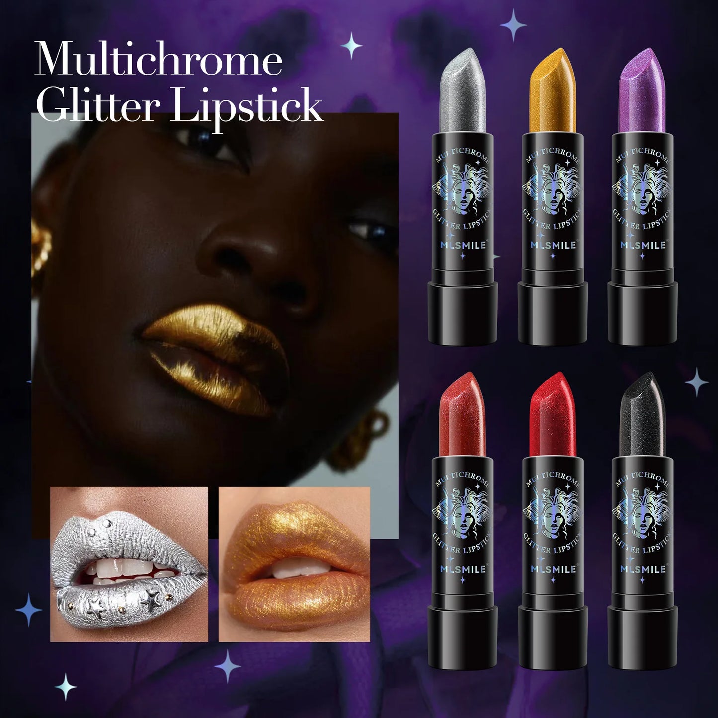 Glitter Lipstick Waterproof Long Lasting Diamond Pearlescent Metallic Lipstick