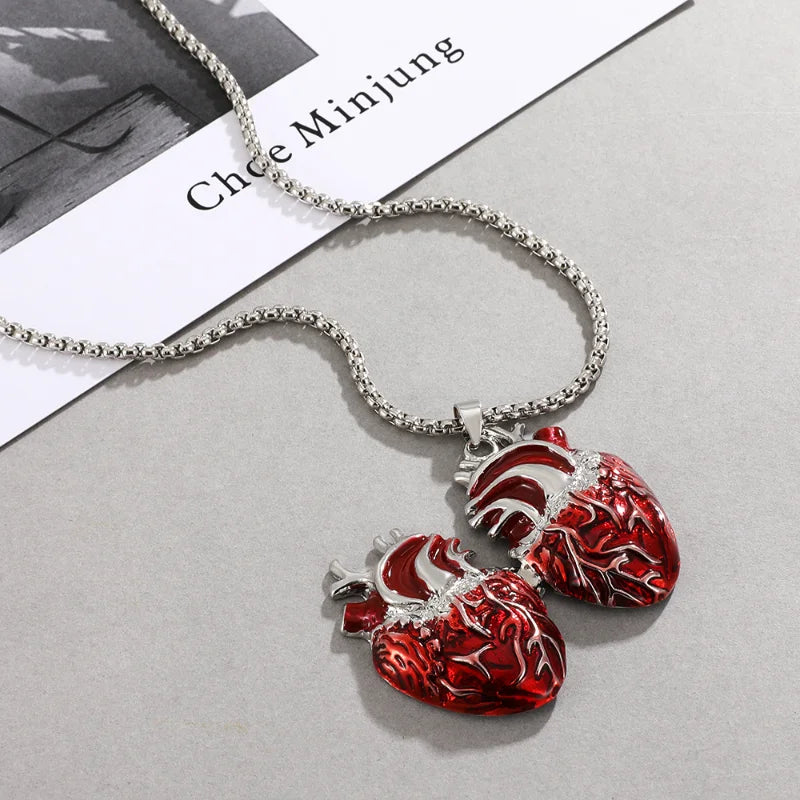 Punk Beating Red Heart Necklace Gothic Jewelry