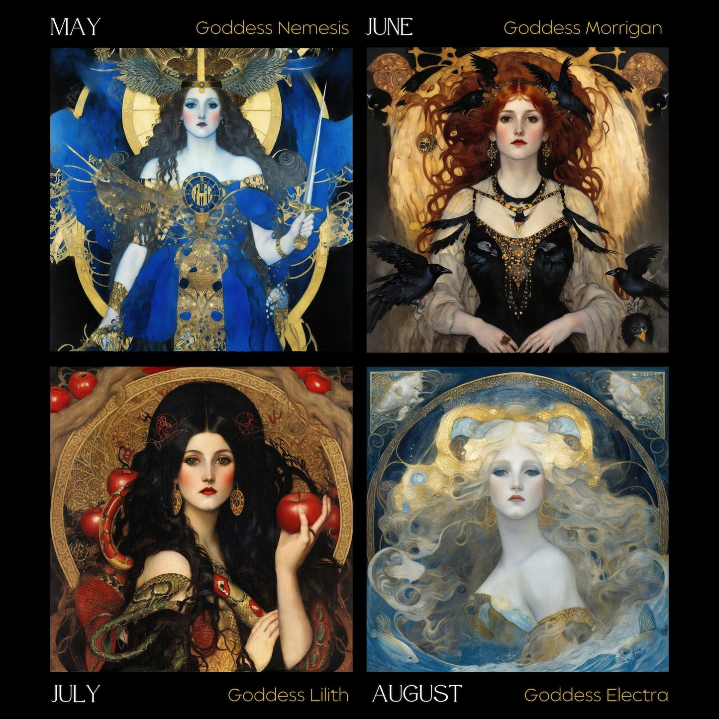 Dark Goddess 2024 Calendar Moon Phase Wall Art Lunar Calendar