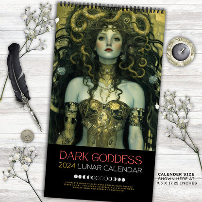 Dark Goddess 2024 Calendar Moon Phase Wall Art Lunar Calendar