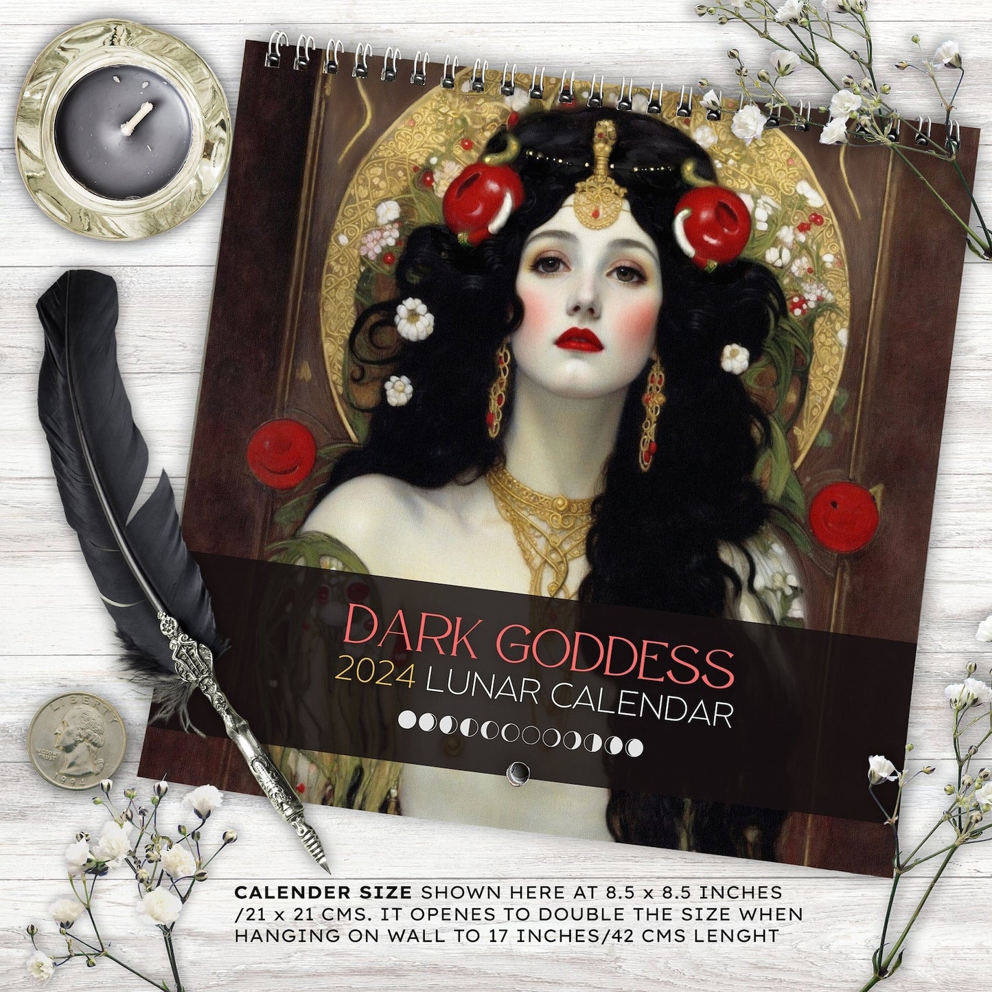 Dark Goddess 2024 Calendar Moon Phase Wall Art Lunar Calendar