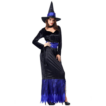 Blue Black Maxi Dress Witch Cosplay Costume Halloween/Stage Performance/Party
