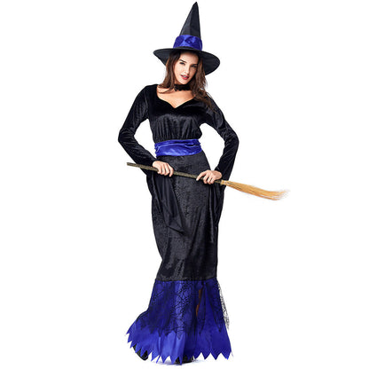 Blue Black Maxi Dress Witch Cosplay Costume Halloween/Stage Performance/Party