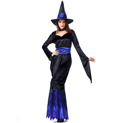 Blue Black Maxi Dress Witch Cosplay Costume Halloween/Stage Performance/Party