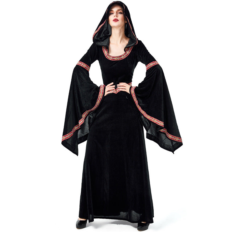 New European Vintage Court Black Vampire Witch Costume Halloween/Stage Performance/Party