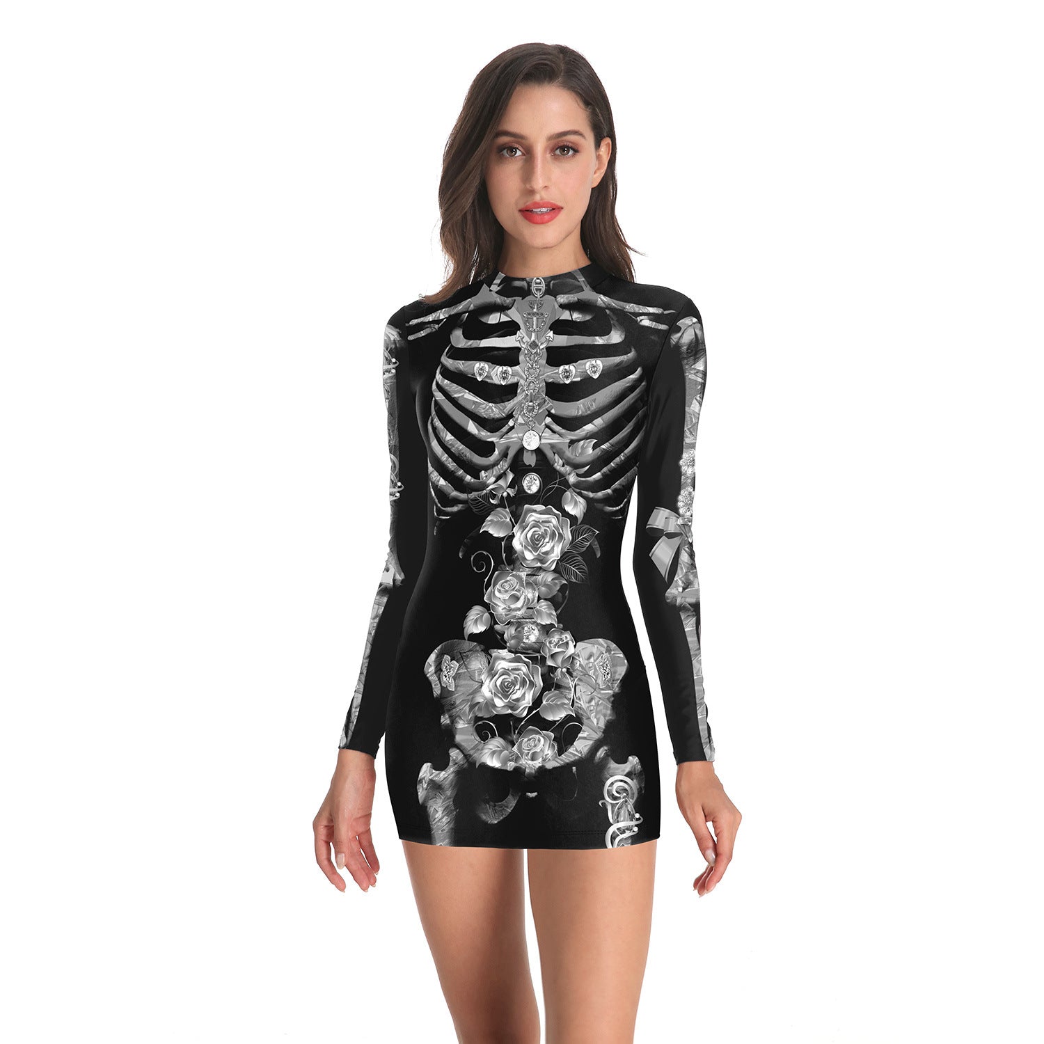 Adults Women Skeleton Short Dress Halloween Cosplay Costume