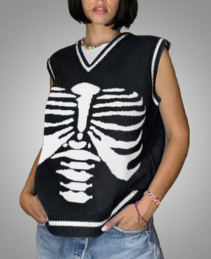 Witchy Clothing Skull Ribs Knitted Top & Vest Gothic Clothing