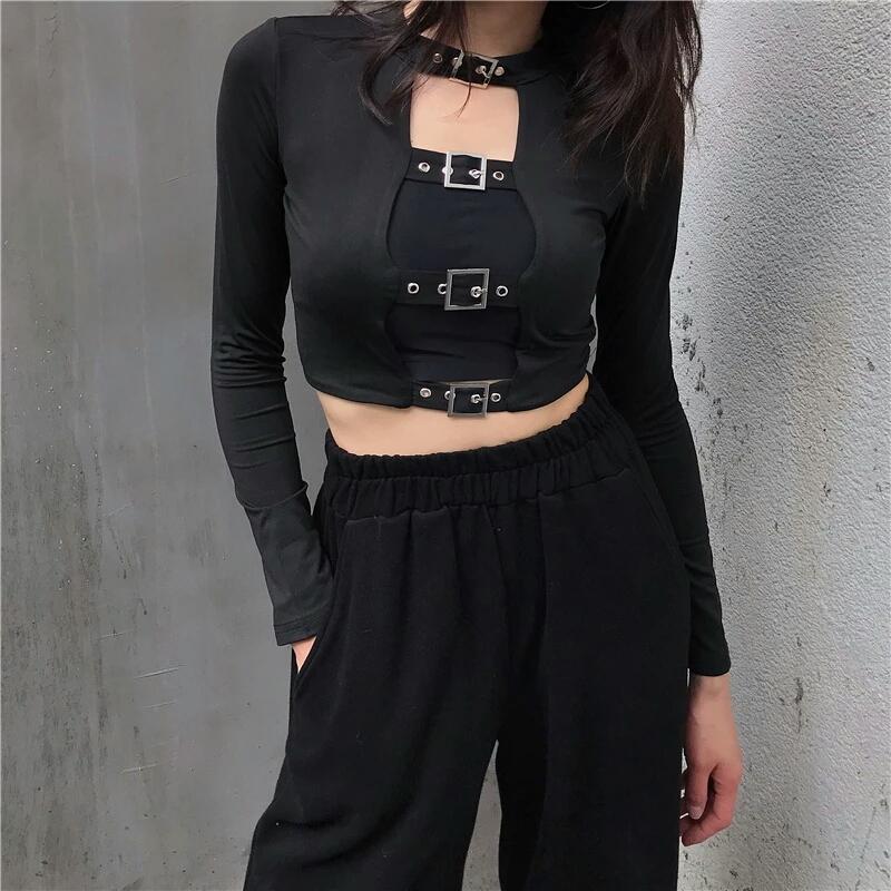 Witchy Clothing Sexy Buckle Front Top Gothic Clothing