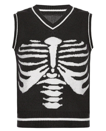 Witchy Clothing Skull Ribs Knitted Top & Vest Gothic Clothing