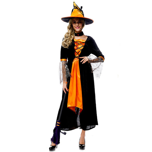 Orange Black Spider Net Witch Cosplay Costume Halloween/Stage Performance/Party