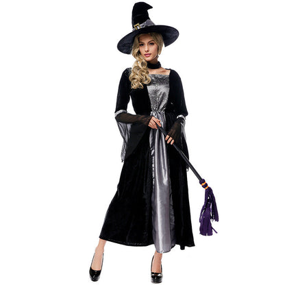 Black Mesh Spider Printed Maxi Dress Witch Costume Halloween/Stage Performance/Party