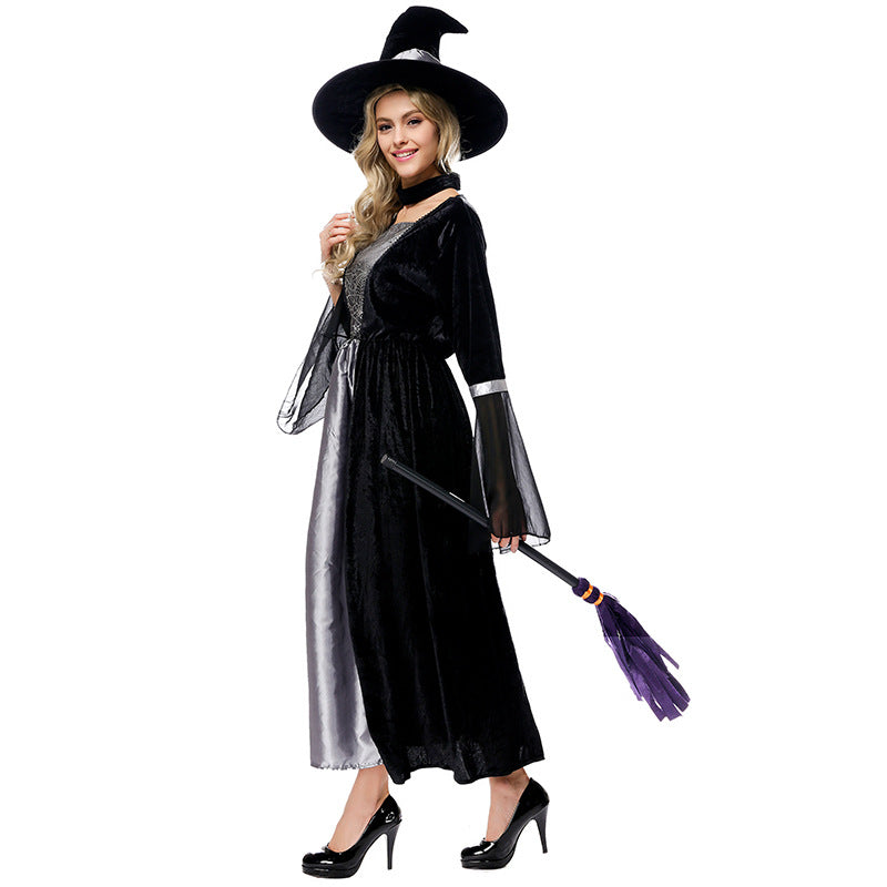 Black Mesh Spider Printed Maxi Dress Witch Costume Halloween/Stage Performance/Party