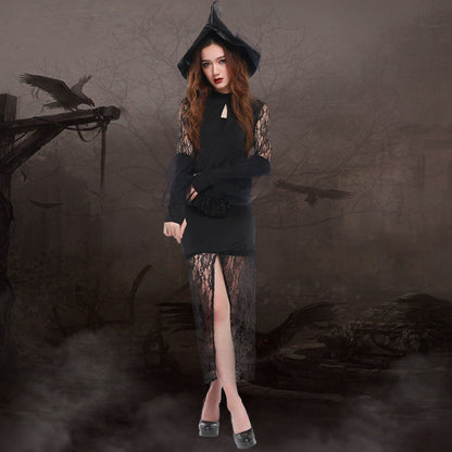 High Slit Lace Sexy Slim Witch Costume Halloween/Stage Performance/Party