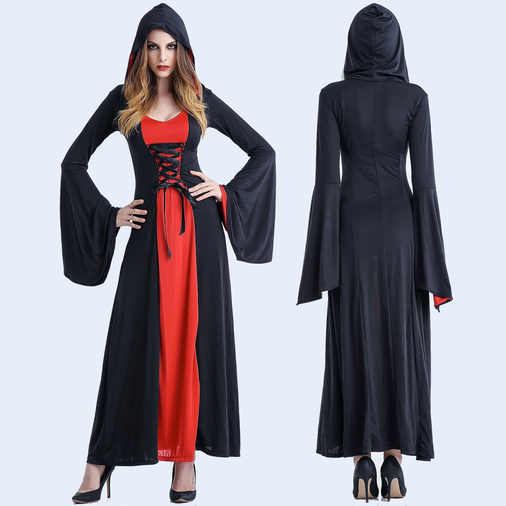 European Court Tricolor Hooded Vampire Witch Costume Halloween/Stage Performance/Party