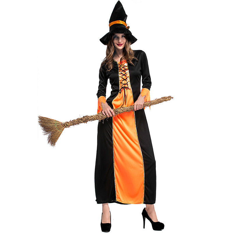 Orange Maxi Dress Witch Cosplay Costume Halloween & Stage Performance & Party