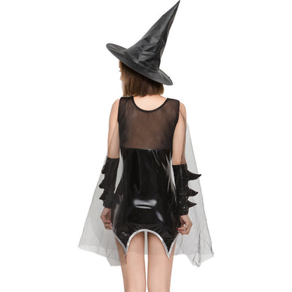 Mesh Patent Leather Mini Dress Witch costume Halloween/Stage Performance/Party