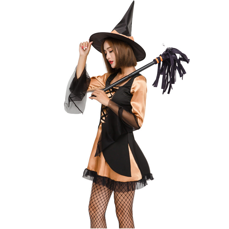 Orange Black Mesh Witch Cosplay Costume Halloween/Stage Performance/Party