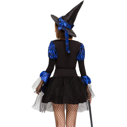 Deluxe Mesh Lace Blue & Black Witch costume Halloween/Stage Performance/Party
