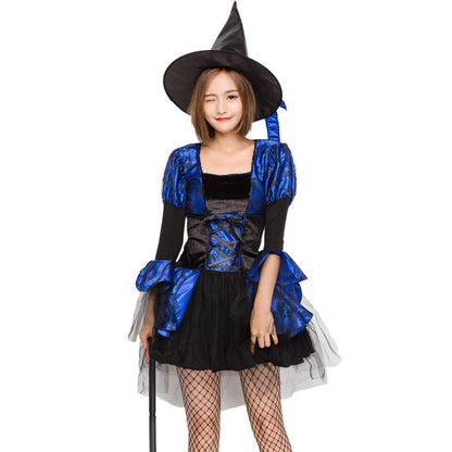 Deluxe Mesh Lace Blue & Black Witch costume Halloween/Stage Performance/Party