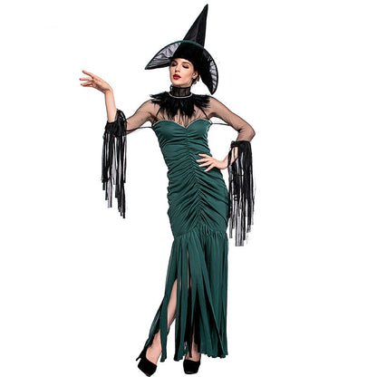 Green Fringed Witch Cosplay Costume Halloween/Stage Performance/Party