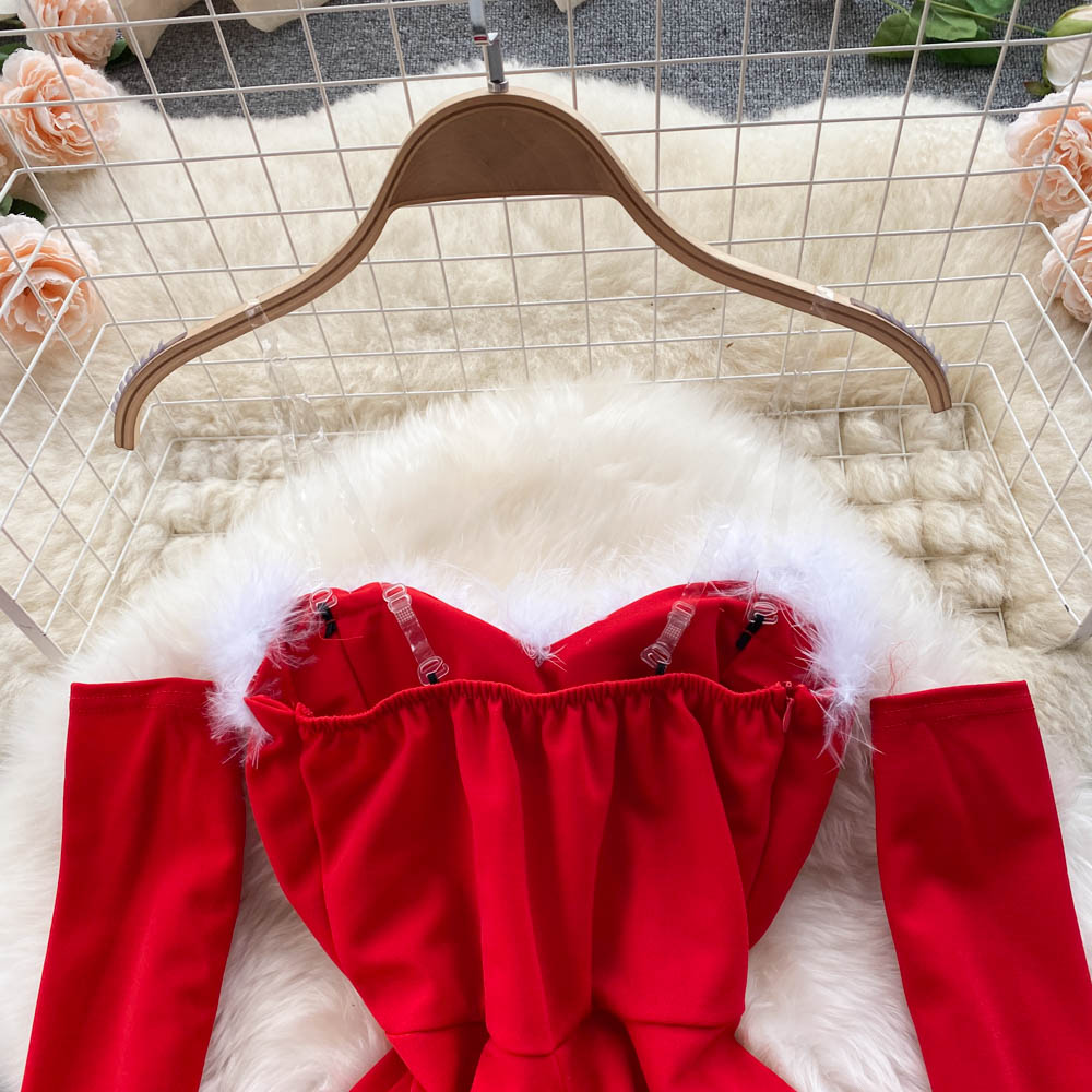 Rowena Strapless Backless Furry Christmas Mini Dress