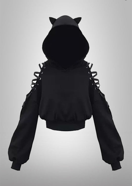 Devil Cat Ear Lace Up Hoodie 