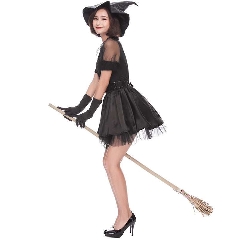 Black Muslin Mini Dress Witch Costume Halloween/Stage Performance/Party