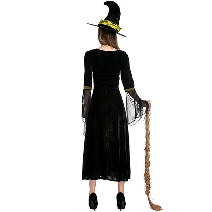 Black Spider Web Printed Black Yarn Witch Costume Halloween/Stage Performance/Party