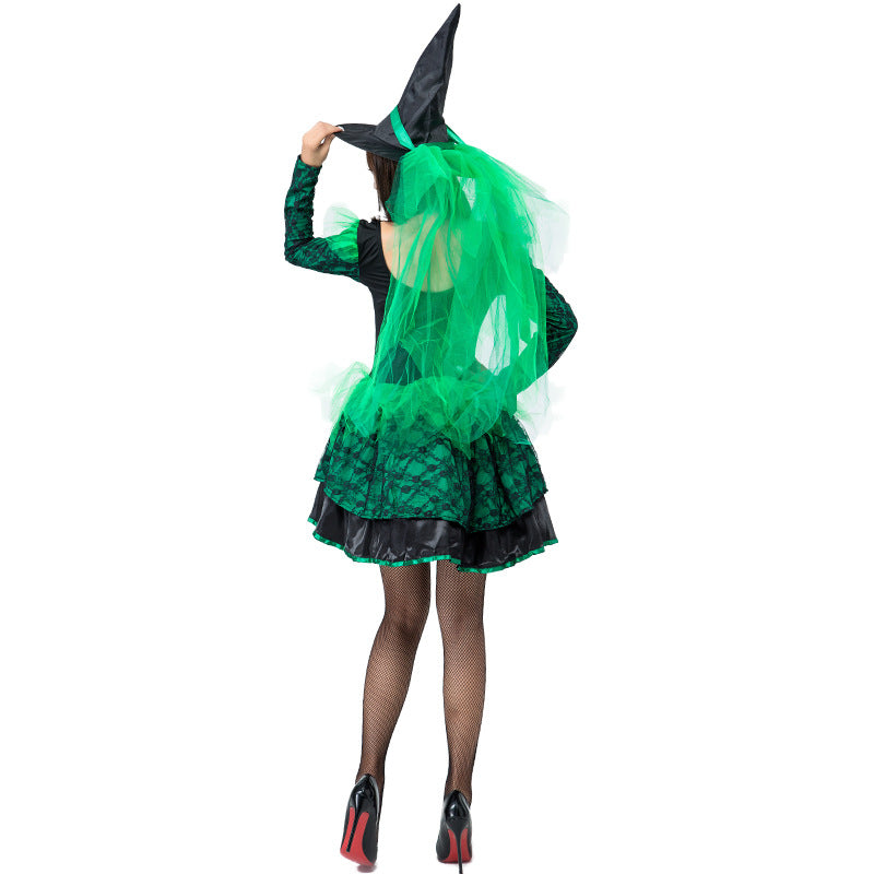 Lace Green Pouf Dress Witch Costume Halloween/Stage Performance/Party