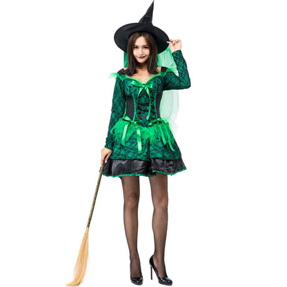 Lace Green Pouf Dress Witch Costume Halloween/Stage Performance/Party