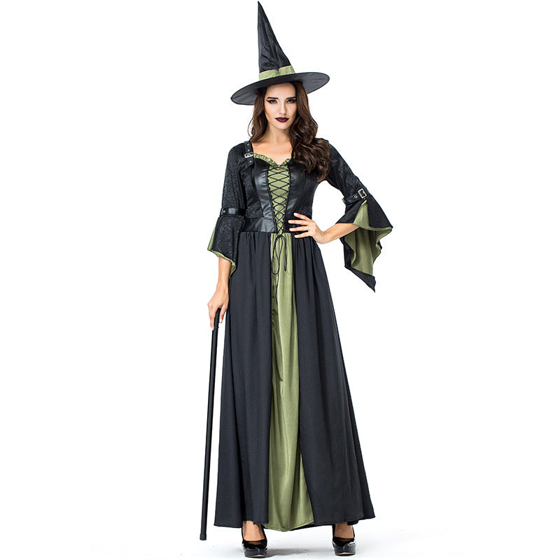 Black Green Leather Witch Cosplay Costume Halloween/Stage Performance/Party