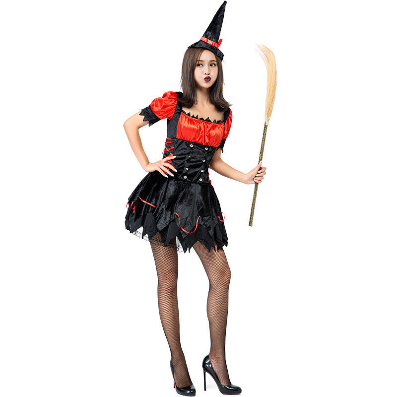 Cute Black Red Flame Witch Cosplay Costume Halloween/Stage Performance/Party