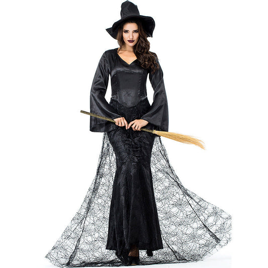 Black Spider Web Witch Dark Queen Costume Halloween/Stage Performance/Party