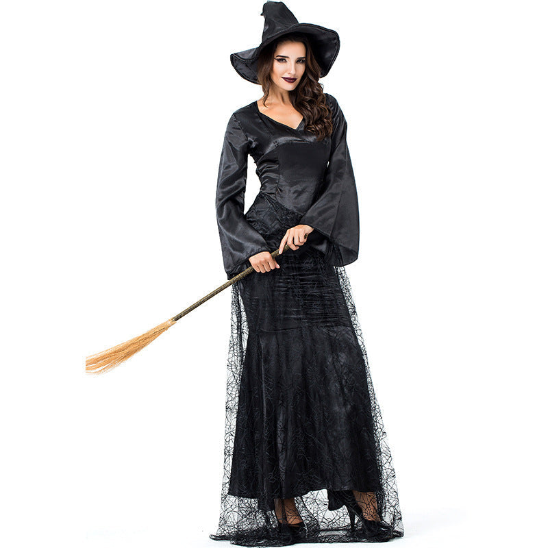 Black Spider Web Witch Dark Queen Costume Halloween/Stage Performance/Party