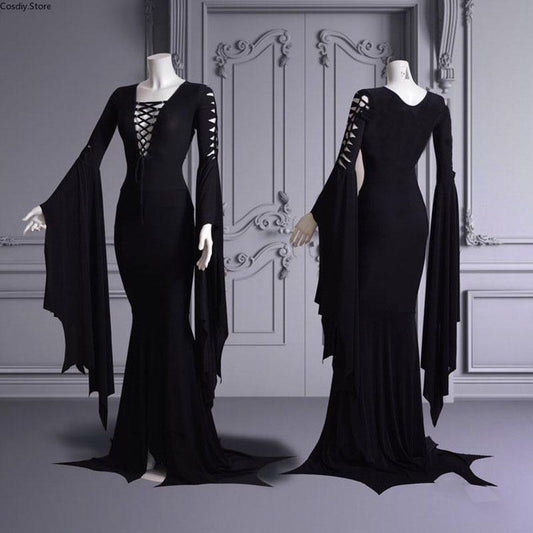 Morticia Addams Dress Costume Gothic Witch Dress