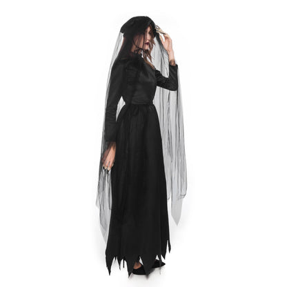 Adult Women's Black Witch Ghost Bride Halloween Cosplay Costume Dress
