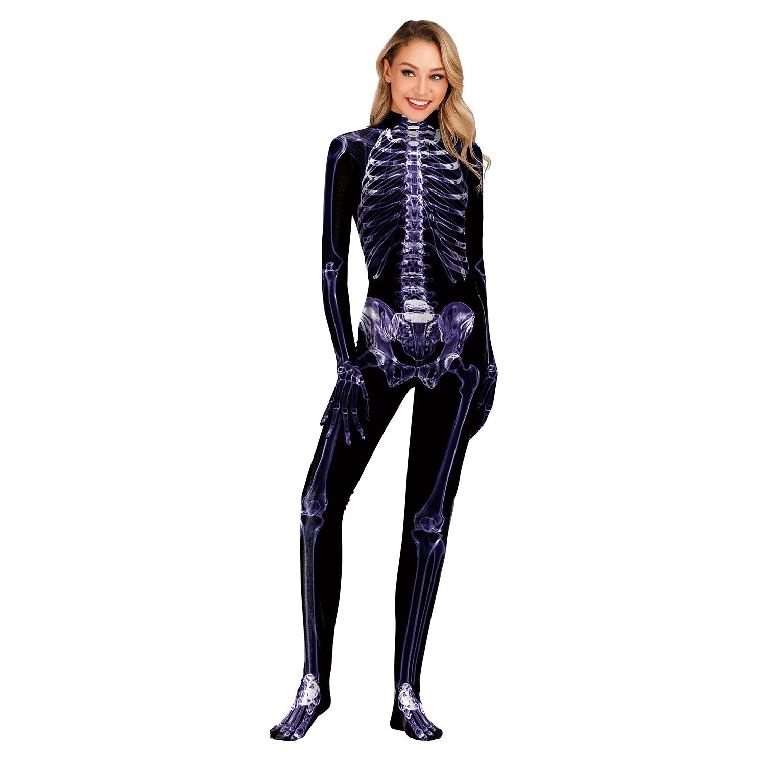 Adults Women Purple Skeleton Jumpsuit Halloween Cosplay Costume