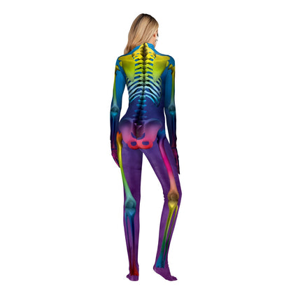 Adults Women Rainbow Skeleton Jumpsuit Halloween Cosplay Costume