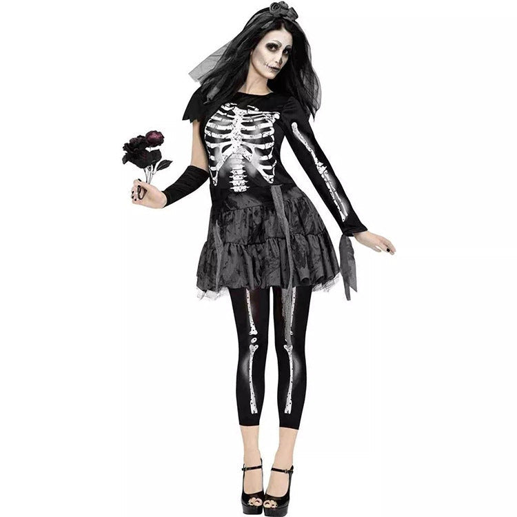 Adults Women Skeleton Bride Halloween Cosplay Costume Dress