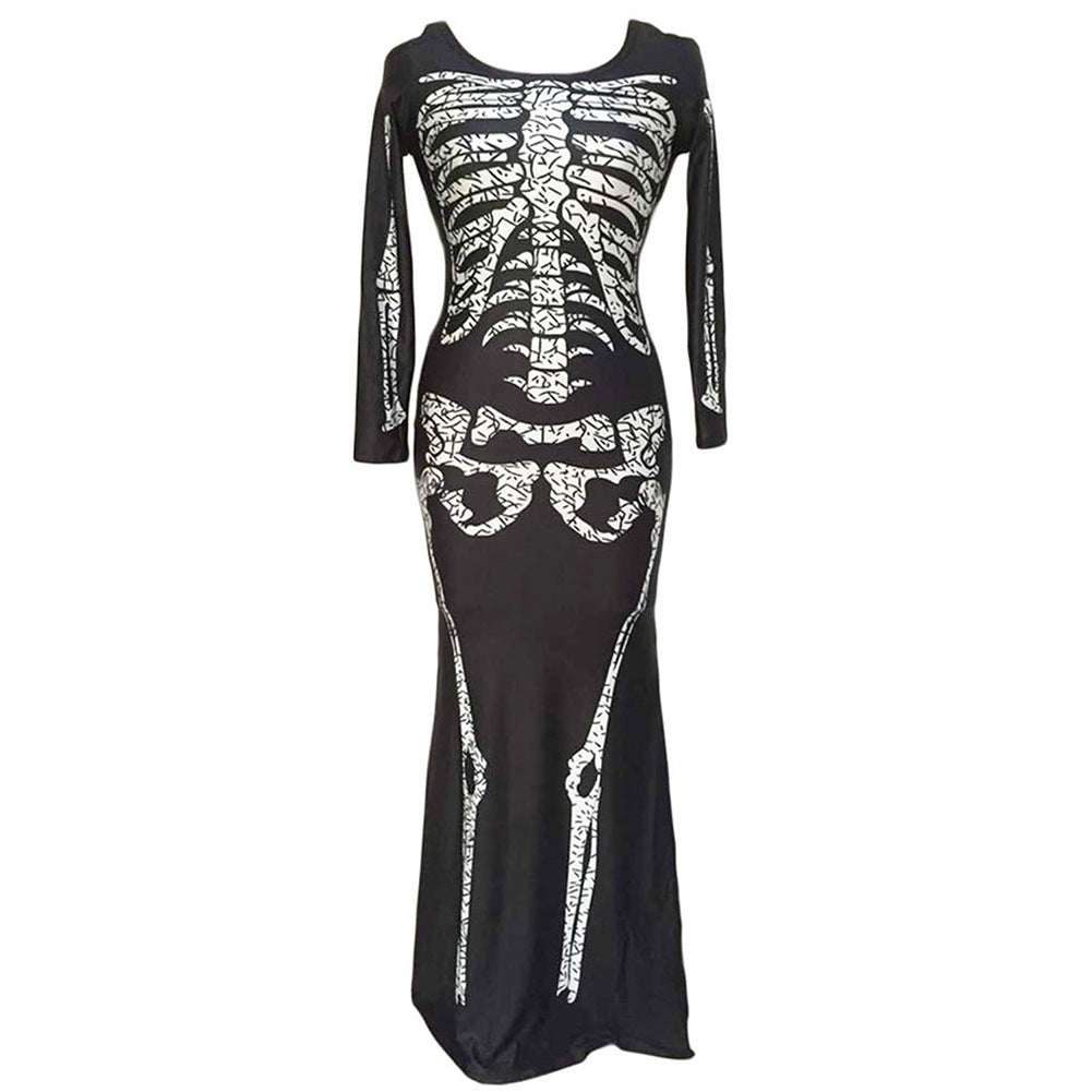 Adults Women Skeleton Halloween Cosplay Costume Long Dress