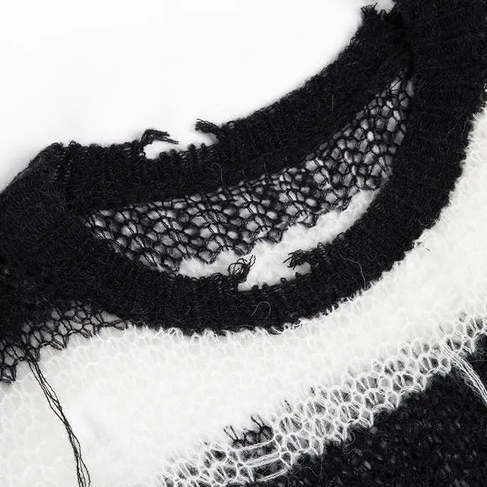 Blight' Grunge Black & White Striped Sweater
