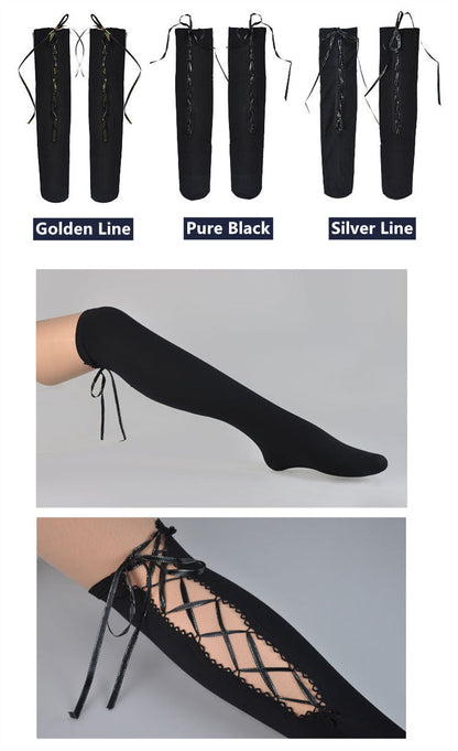 Golden/ Silver/ Black Ribbon Banding Stockings C00859