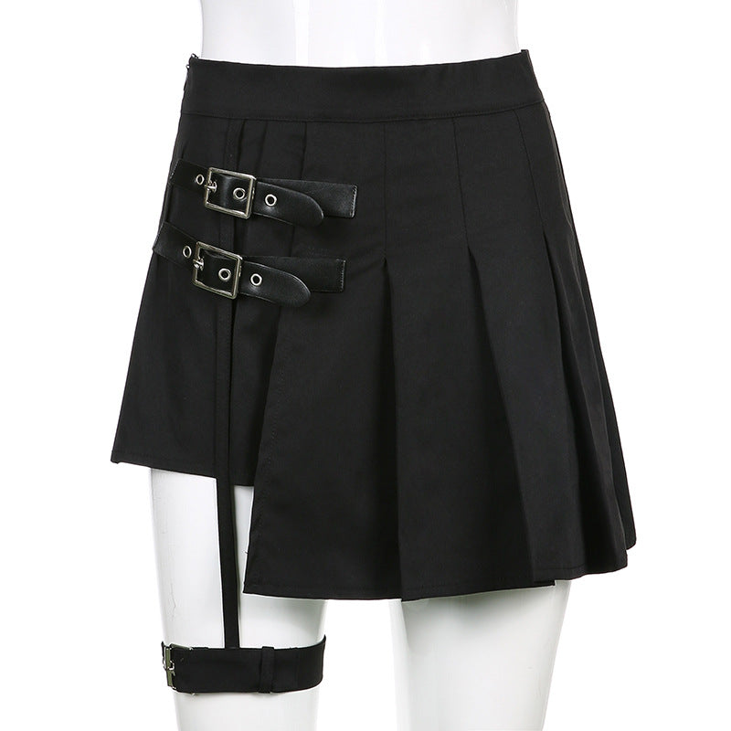 Gothic buckles garter asymmetry skirt c01125