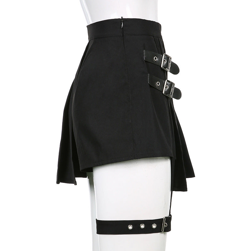 Gothic buckles garter asymmetry skirt c01125
