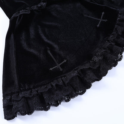 Lace cross velvet layered flared skirt C01230