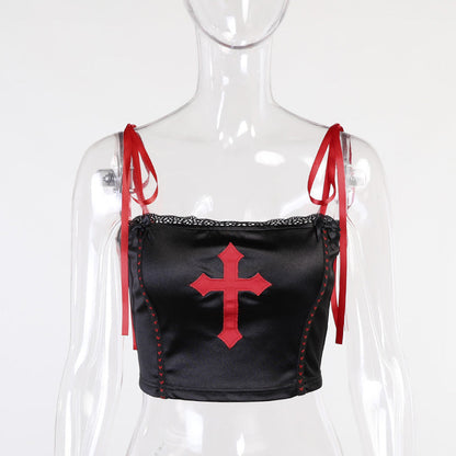 Gothic darkness red cross suspender camisole top/ dress C01311