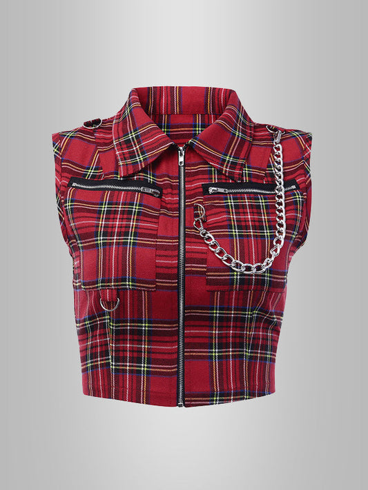 Plaid Chain Design Sleeveless Mini Top 