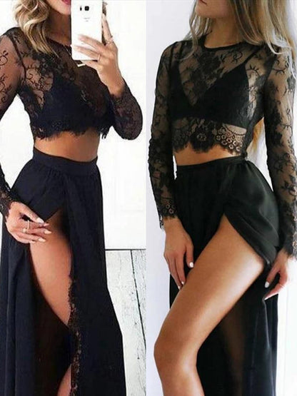 Mesh Top Split Skirt Set 